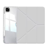 Étui en cuir PU pliable en Y pour tablette iPad Pro 11 pouces M5 2025 6e génération, couverture arrière transparente en acrylique avec porte-crayon