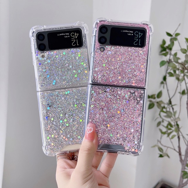 Fashion Cool Love Heart Glitter Quicksand Phone Case for Samsung Galaxy Z Flip 4 Z Flip 3 Shockproof Liquid Sequins Cover