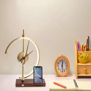 New Design <b>wireless</b> charger table <b>lamp</b> Bedside Nordic Wood Study table clock with light - Product Image 1