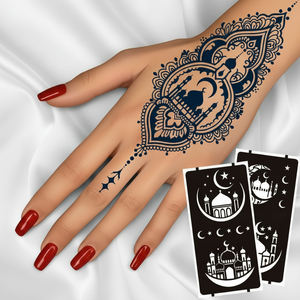 Nuevo Tatuaje Temporal Adhesivo con Diseño <span class=keywords><strong>de</strong></span> Silueta <span class=keywords><strong>de</strong></span> Mezquita y Luna Creciente, Impresión por Transferencia <span class=keywords><strong>de</strong></span> Agua, <span class=keywords><strong>Tatuajes</strong></span> Pintados a Mano para Rostro - Product Image 2