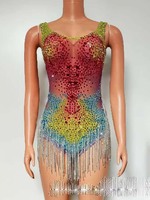 Combinaison en Spandex à Paillettes de Strass pour Femmes, Accessoires de Photoshoot pour Déesse, Soirée de Remise de Diplôme, Célébration, Costumes de Club de Las Vegas
