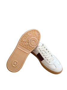 <b>White</b> Leather <b>Lace</b> Up Sneakers with Red Stripe and Gum Sole Casual Shoes - Product Image 6