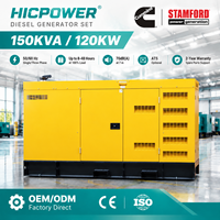 Groupe électrogène diesel silencieux Cummins 6CTA8.3-G2 de 120 kW 150 kVA, triphasé, avec capot insonorisé, démarrage à distance, prix usine