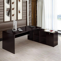 Bureau de direction en bois de forme en L, mobilier de bureau, bureau de PDG, table d'ordinateur noire, bureau de bureau