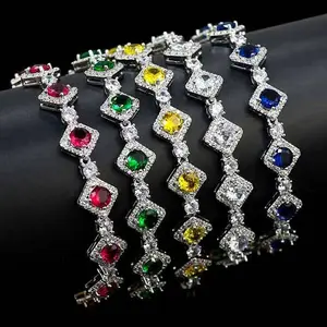 Mode Vintage Sieraden Volledige Boor Armbanden Vierkante Cirkel Prinses Zirkonen Kristallen Armband Edelsteen Armband