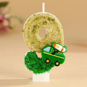 Vela de Cumpleaños con Número, Camión Verde de Dibujos Animados, Vela Brillante para Pastel, Decoración para Fiesta de Cumpleaños de Niños - Product Image 2