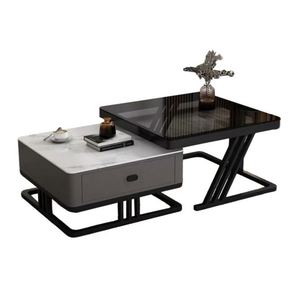 Mesa de Centro Moderna <span class=keywords><strong>para</strong></span> Sala de Estar, Diseño Minimalista, Superficie Metálica, Juego de Mesa de Centro con Base Elegante - Product Image 5