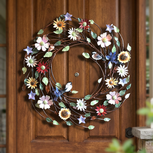 Corona Floral Metálica Hecha a Mano, Redonda, Rústica, Decorativa, con Flores, Sin Iluminación, Paquete Individual - Product Image 4