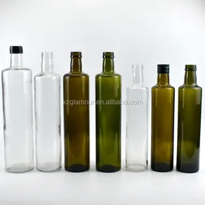 Stocked ready to ship 500ml 17oz dark green amber round cylinder empty evoo olive oil glass bottle for storage