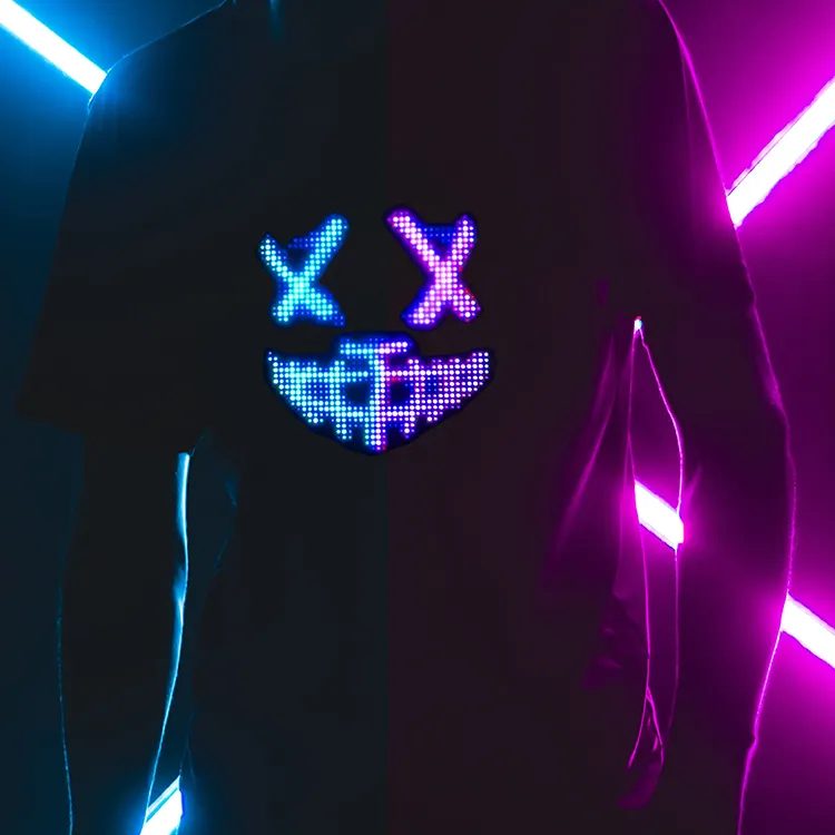 Atacado Custom App Control Display Programável LED Unisex Algodão T shirts e Light Up Vestuário Para Festa