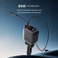 Chargeur de voiture rétractable 4-en-1 84W en gros avec adaptateur allume-cigare USB-C PD 45W PPS pour Apple et Android CE RoHS FCC