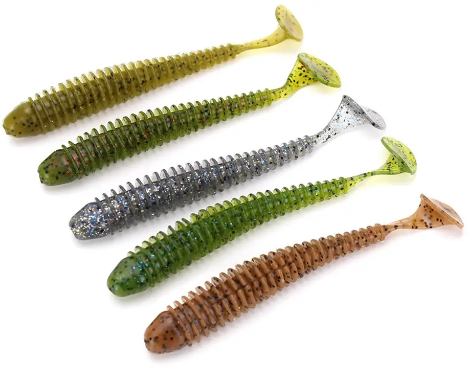 WIEHE wholesale pvc with colorful paillette inside threaded maggot worm fishing soft lure leurre souple de peche