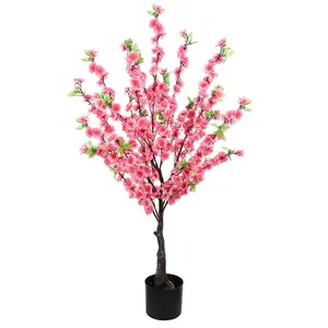 Arbre avec fleurs de pêche artificielles, grande taille séchée en plastique, plante verte, pour décoration, salon