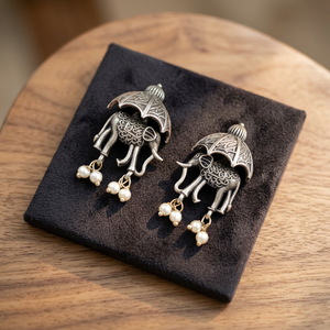 Oxidized <b>Elephant</b> Earings Drop Earrings Best Daily-wear Silver-Touch Jewellery Earring Handmade Bulk Product - Product Image 3