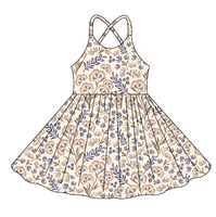 Robe décontractée à imprimé fleurs vintage pour petites filles, robe évasée à bretelles réglables croisées au dos, vêtements d'été élégants pour enfants
