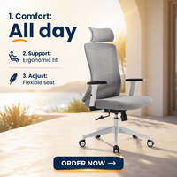 Chaise de bureau exécutive haute performance, chaise de bureau confortable en maille pour une utilisation prolongée, chaise pivotante ergonomique avec dossier
