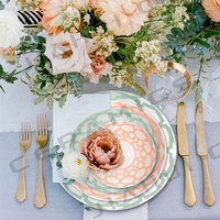 Infusez le style vibrant transformez votre table ensemble de vaisselle en porcelaine-motifs géométriques verts et orange