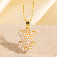 Bijoux de perles en acier inoxydable pour femmes incrustés de cuivre Imitation perle ours et pendentif panda conception non décolorée et creuse