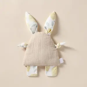 Kasa Muslin katun simpul baru, mainan boneka lembut telinga kelinci dapat dikunyah bayi