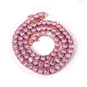 Tianyu Gems tennis chain <b>necklace</b> rose gold-plated and inlaid with large cubic zircon trendy hip-hop jewelry - Product Image 1