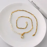 Moda altın kağıt klip Link zinciri kolye ayarlanabilir zirkon nazarlık 925 gümüş doğal inci kolye kadın
