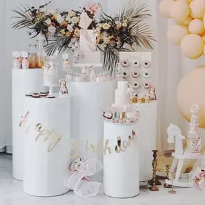Colonne ronde sur socle à gâteau, pilier métallique, table à dessert, en acrylique blanc, pour fête, mariage, décoration