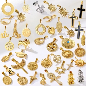 ベアサンムーンイエスクロスカスタムデザインジュエリーチャームネックレス用18Kゴールドメッキステンレススチールチャームペンダント - Product Image 2