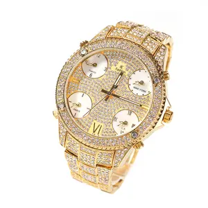 Hip Hop Iced Out Bling Diamond Quartz Watch Multiple Time Zone Tokyo New York Paris LA Luxury Stainless Steel Men Jewelry Reloj