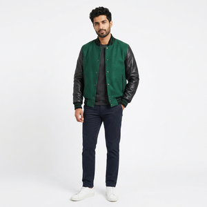 Custom <b>Mens</b> Wool Letterman Real <b>Leather</b> Varsity <b>Jacket</b> Black with Custom Color Embroidery Logos <b>Jacket</b> for <b>Men</b> - Product Image 1