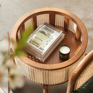 Modern Nordic Rattan/Wood <strong>Small</strong> Coffee <strong>Table</strong> Living Room <strong>Console</strong> <strong>Table</strong> <strong>with</strong> <strong>Storage</strong> Durable Side <strong>Table</strong> - Product Image 4