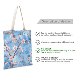 Wholesale Custom Cherry Blossom Sakura Watercolour Eco Friendly Recycle Reusable Shoulder Bag Grocery <b>Handbag</b> - Product Image 2