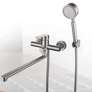 Wall Mounted Kitchen Faucet 304 Stainless Steel Single Handle Flexible <b>Spray</b> Modern <b>Style</b> With Booster Sprayer - Product Image 3
