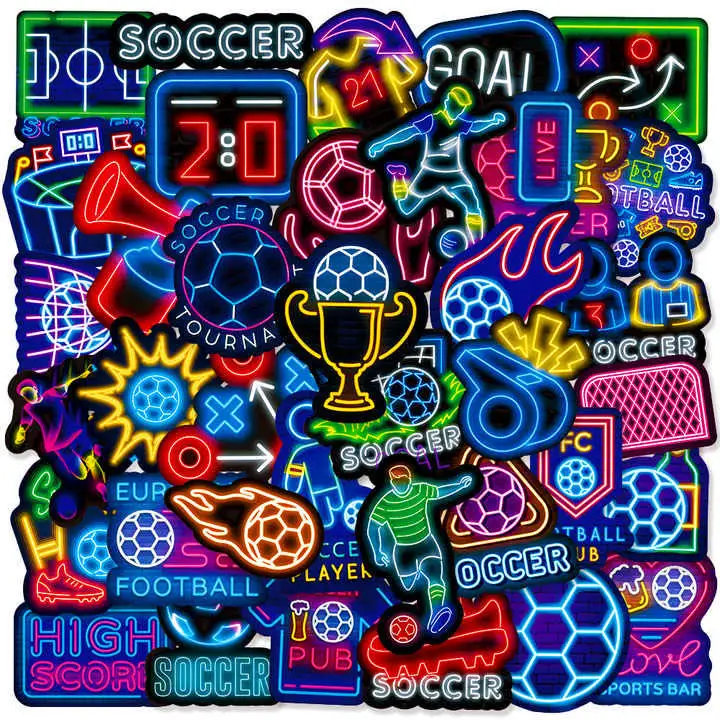 50PCS Creative cool aesthetic football decals for sport club bottle car neon style soccer sticker 1 buyer