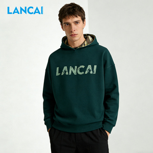 Sudadera con Capucha LANCAI para Hombre, Forro de Camuflaje, Estilo Oversize, Corte Recortado, Gruesa, Estilo Urbano, Informal, con Bolsillo Canguro - Product Image 3