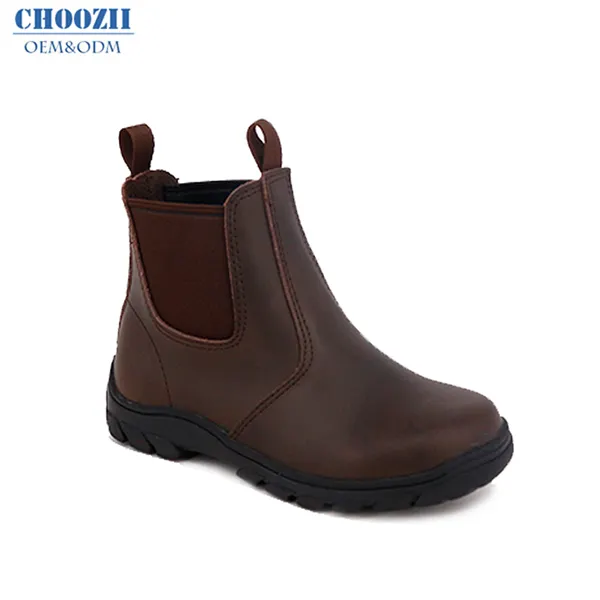 Choozii Waterproof Fashion Children Kids Brown Glossy Cow Leather Young Girls Shoes Rubber Hiking Rain Ankle Winter Boots