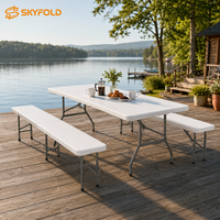 Ensemble table et banc pliables en plastique résistant aux intempéries, robustes, peu encombrants et faciles à nettoyer pour jardin, cour et terrasse