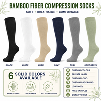 Chaussettes en bambou couleur personnalisée, chaussettes de compression mi-hautes, respirantes, douces, extensibles, OEM, marque privée, vente en gros pour hommes et femmes