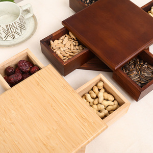 Bamboo Wood Rotating Snack <b>Box</b> With <b>Drawers</b> Multi Functional Desktop Organizer For Dried Fruits Nuts Jewelry <b>Storage</b> - Product Image 1
