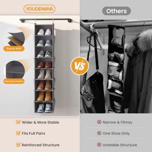 8-Tier <b>Large</b> Capacity Non-Woven Hanging Closet Organizer -Sturdy Iron Frame and Mesh Side Pocket Space Saving <b>Wardrobe</b> Storage - Product Image 6
