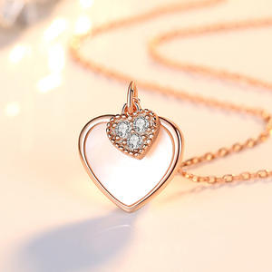 Delicate Jewelry Rose Gold Plated 925 Sterling Silver Zircon Heart Mother of <strong>Pearl</strong> Fine <strong>Pendant</strong> <strong>Necklaces</strong> for Valentine Day Gift - Product Image 2
