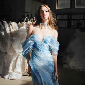 Nt106 Blue High Split Mermaid Evening <b>Dresses</b> Gowns Beaded Elegant Luxury for Woman Party Jancember - Product Image 4