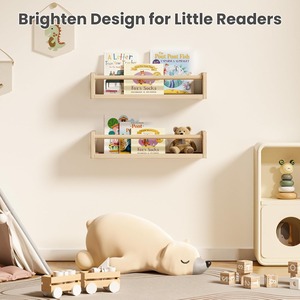 Natural Wood Floating <b>Shelves</b> Wood Floating <b>Shelves</b> Wall Book <b>Shelves</b> Multi-Use Wall-Mounted Bookshelves - Product Image 4