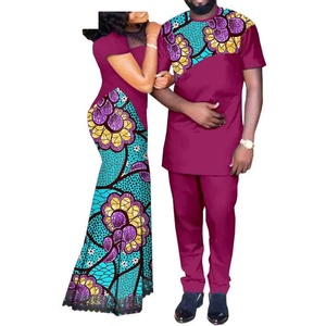 Dashiki pour couples africains <span class=keywords><strong>Bazin</strong></span> riche en coton écologique <span class=keywords><strong>Robe</strong></span> longue en dentelle pour hommes Ensemble de pantalons imprimés africains Vêtements de mariage - Product Image 3