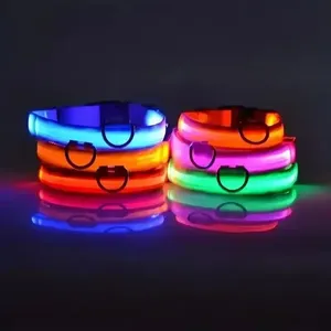 Correa de Nailon con Luz LED de Seguridad Nocturna para Perros, <span class=keywords><strong>Collar</strong></span> Luminoso Fluorescente con Patrón Sólido, Cintas Brillantes para Mascotas - Product Image 5