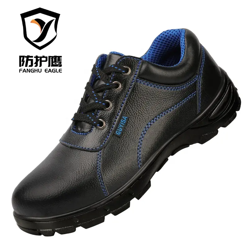 Brand comfortable low-top breathable blue and black safety shoes for work