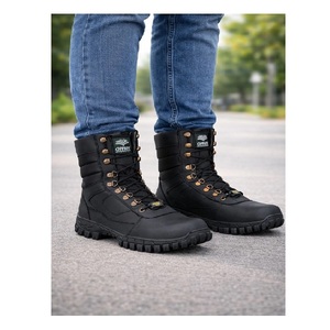 Bottes en cuir véritable noires à haute tige pour hommes, mode décontractée, à lacets, pour la marche en plein air, semelle antidérapante durable, confortables - Product Image 5