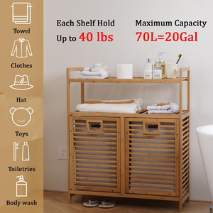 Cesto de Ropa de Bambú con 2 Bolsas y Estante |   Cesto para Ropa Plegable, Ecológico y Antiolores para el Hogar y Hoteles - Product Image 3