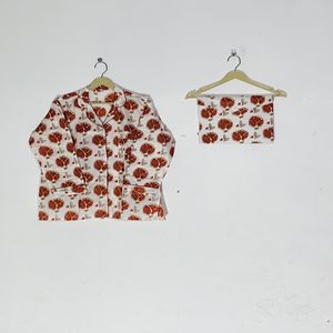 Conjunto de Pijama Floral Estampado a Mano de Alta Calidad - Ropa de Dormir Artesanal de Algodón, Ropa de Verano para Mujer y Regalo de Loungewear - Product Image 2