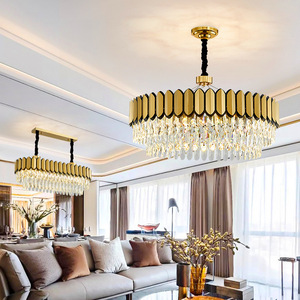 Lámpara Colgante Moderna de Cristal Dorado y Acero Inoxidable, Redonda, Tipo Tambor, E26 LED 5000K Luz Diurna, con Control Remoto para Sala de Estar - Product Image 3