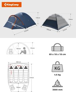 <span class=keywords><strong>Tente</strong></span> de randonnée spacieuse pour 4 personnes, <span class=keywords><strong>tente</strong></span> dôme imperméable PU3000mm, <span class=keywords><strong>tente</strong></span> de camping ultralégère pour les activités de plein air en 4 saisons - Product Image 2